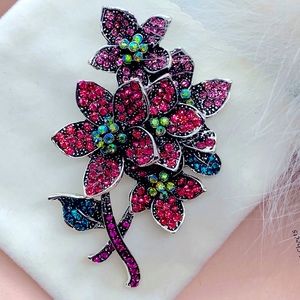 Pink Rhinestone Bouquet Flowers Brooch